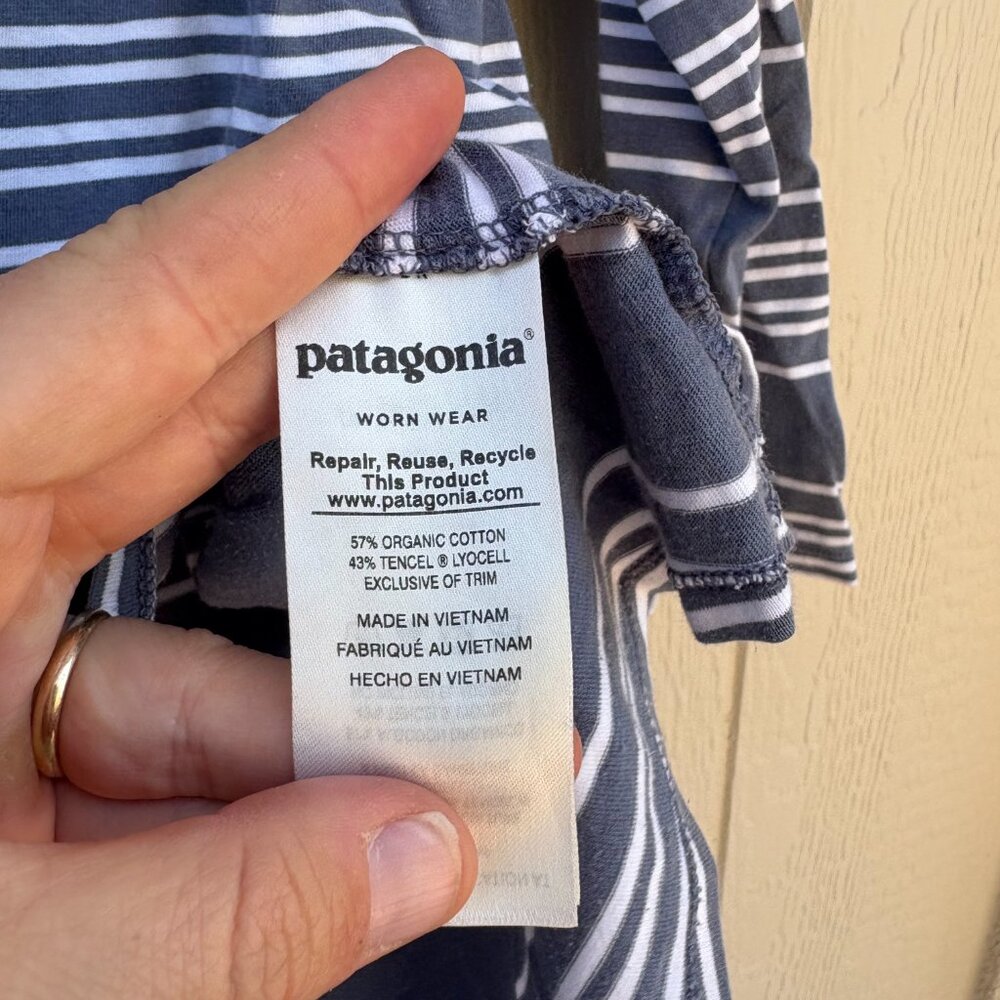 Patagonia Shallow Seas 3/4 Sleeve Top Women's M Lightning Stripe Dolomite Blue - Picture 5 of 10
